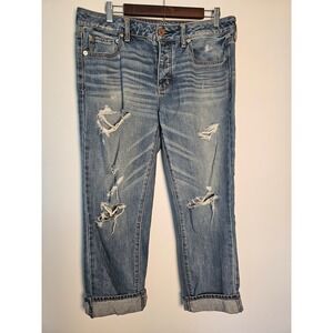 [Distressed Grunge] American Eagle Boy Crop Jeans Womens‎ 10 Blue Ripped Cotton